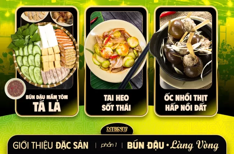 Khám phá menu bún đậu Làng Vòng phần 1: Mẹt tá lả, Tai heo Sốt thái, ốc nhồi thị hấp nồi đất