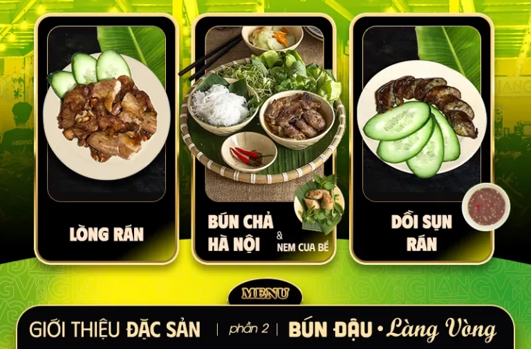Khám phá menu bún đậu Làng Vòng phần 2: Lòng rán, Bún chả Hà Nội & Nem cua bể, Dồi sụn rán