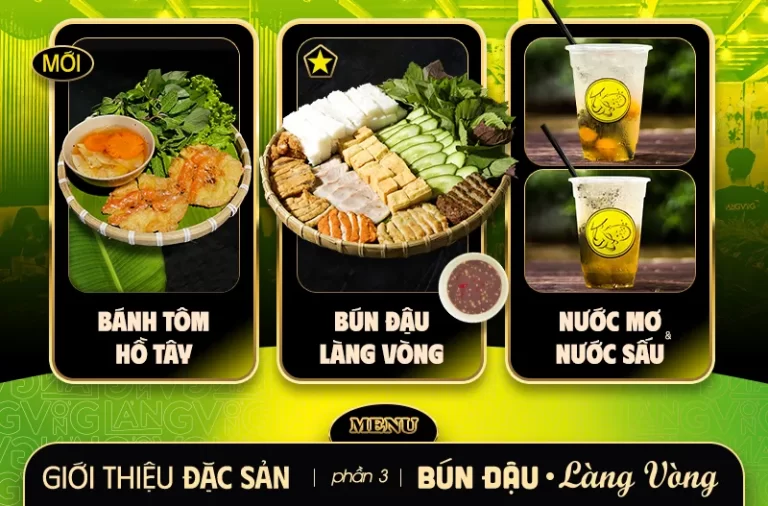 Khám phá menu bún đậu mắm tôm Làng Vòng phần 3: Bún đậu LÀNG VÒNG, nem chua rán, bánh tôm hồ Tây, nước sấu & nước mơ